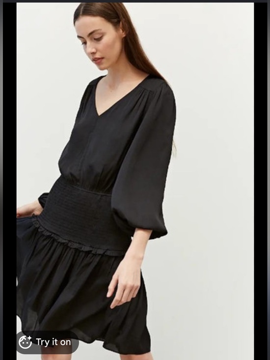 grade & gather Dresses & Skirts - GRADE & GATHER Black Satin Smocked Waist Midi Dress